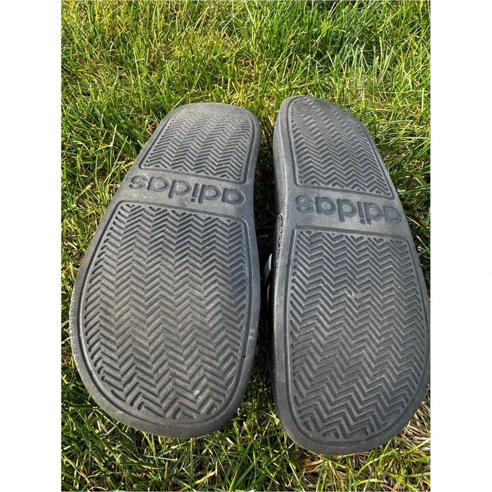adidas Black Slides with White Stripes